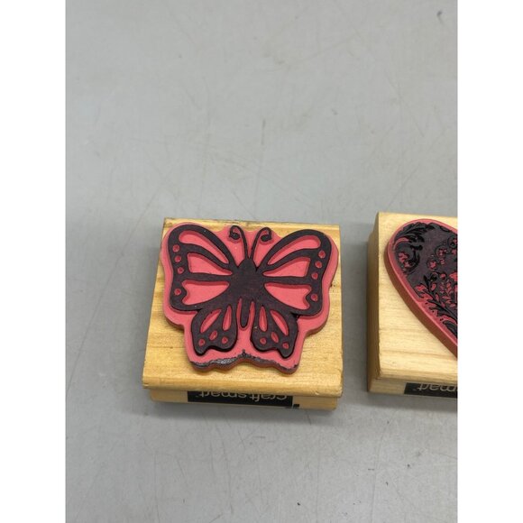set of 3 rubber stamps on wood heart and flowers moon and stars butterfly READ - Picture 6 of 8